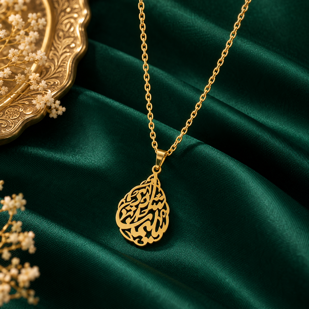 Calligraphy Teardrop Necklace