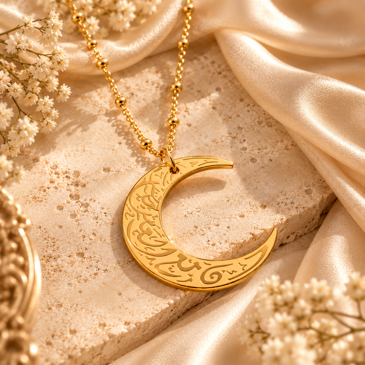 Verily With Every Hardship Comes Ease Moon Necklace