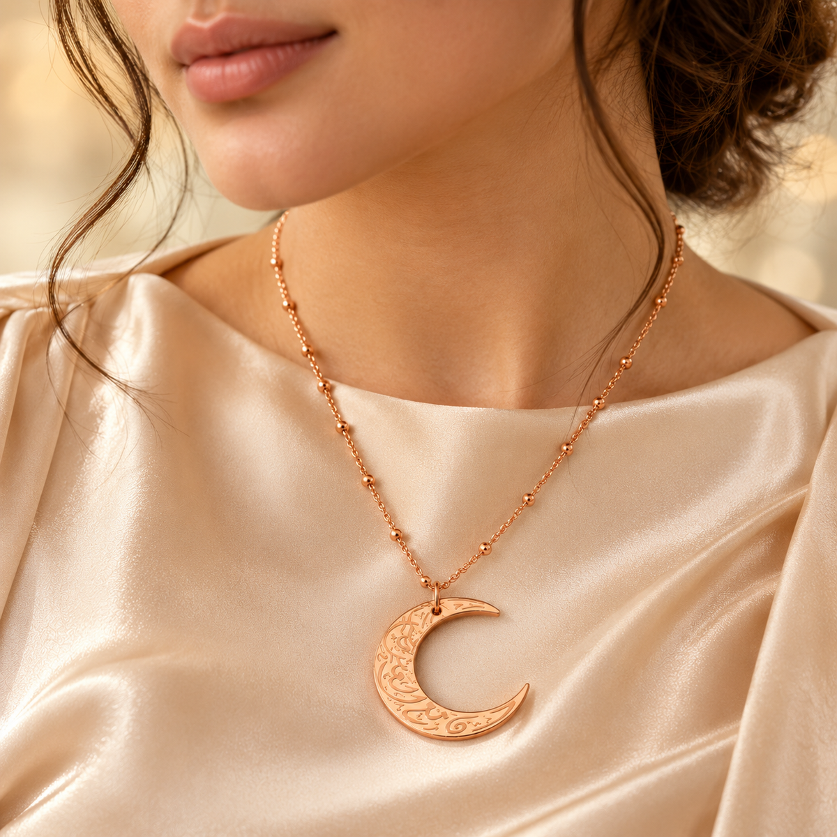 Verily With Every Hardship Comes Ease Moon Necklace