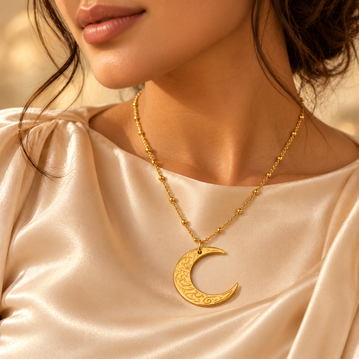 Verily With Every Hardship Comes Ease Moon Necklace